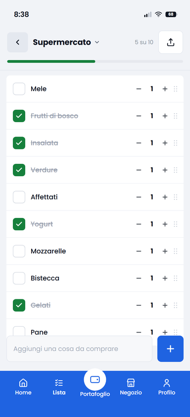 La lista della spesa dentro DiCard