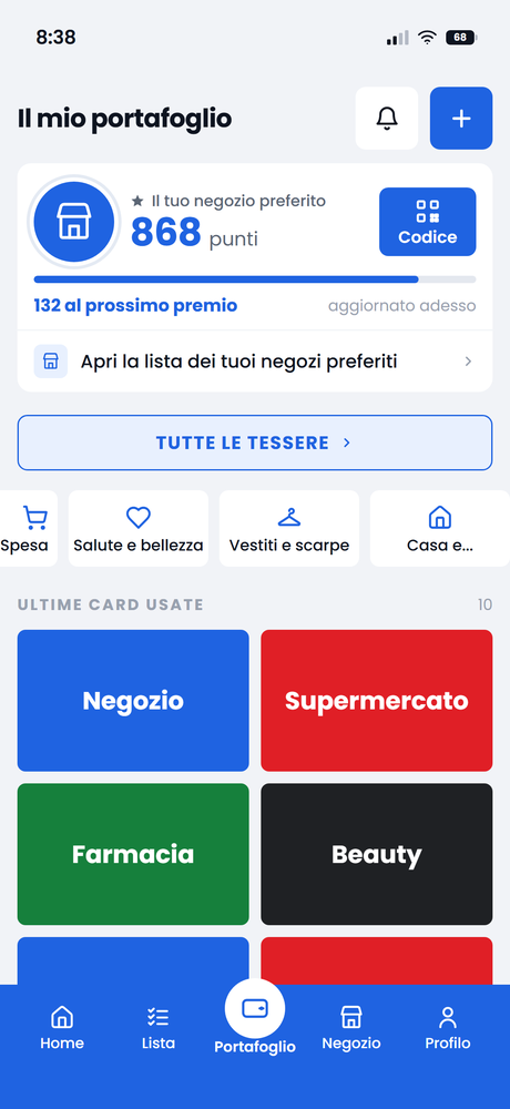 Il portafoglio di DiCard su iPhone